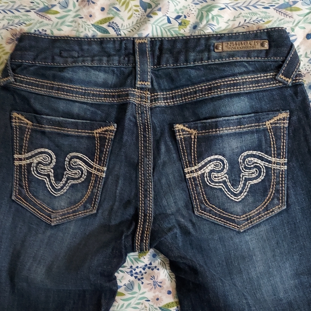 Re Rock For Express  "Boot"Low Rise Blue Denim Distressed Jeans Sz 2